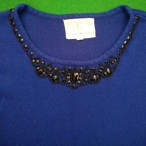 Indigo blue embroidered sequin sweater soft